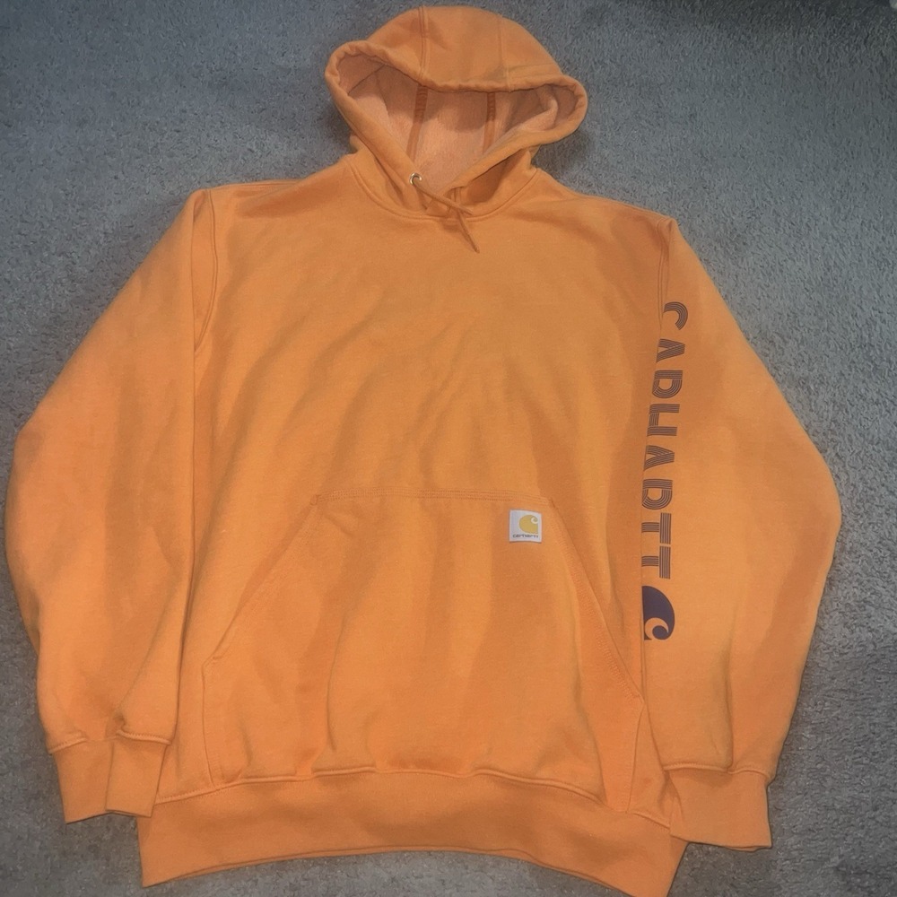 Carhartt K288-Q27 Logo Sleeve Hooded Sweatshirt Men Large Loose Fit